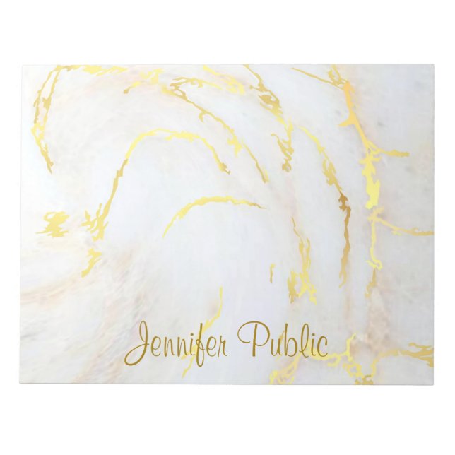 Gold White Marble Hand Script Elegant Template Notepad (Front)