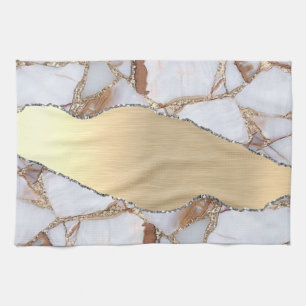 Gold White Marble Shiny Stone Glitter Tea Towel