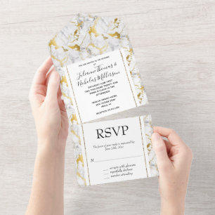 Gold White Marble Wedding All In One Invitation