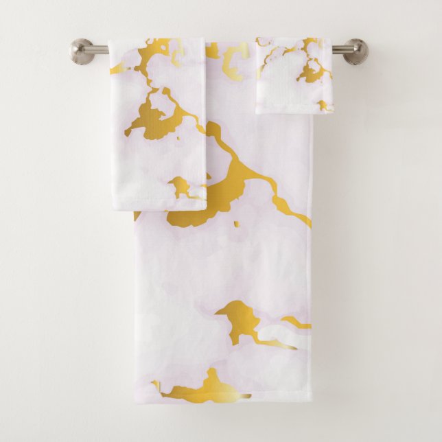 Gold & White Marbled Bath Towel Set (Insitu)