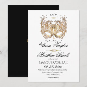 Gold White Masquerade Wedding  Invitation