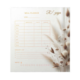 Gold white meal planner Watercolor & pastel  flola Notepad