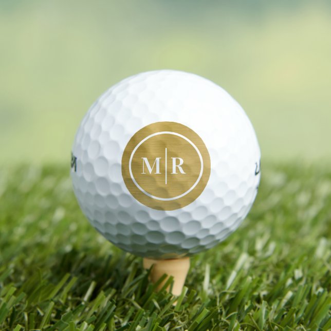 Gold White Metallic Monogram Initial Golf Balls (Insitu Tee)