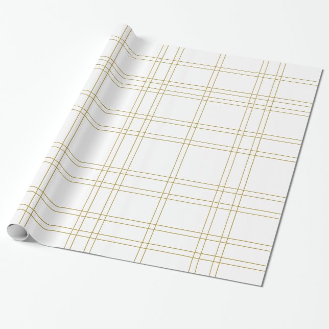 Gold & White Minimal Modern Plaid Clean Pattern Wrapping Paper (Unrolled)