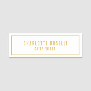 Gold & White Minimalist Professional Modern Name Tag