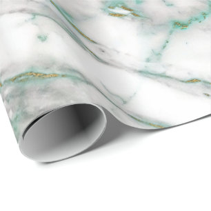 Gold White Mint Greenly Marble Shiny Glam Wrapping Paper