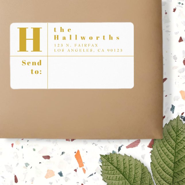 Gold & White | Modern Bold Return Address (Creator Uploaded)