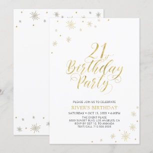 Gold & White   Modern Chic 21st Birthday Party Invitation