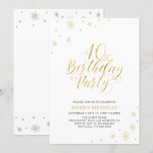 Gold & White   Modern Chic 40th Birthday Party Invitation