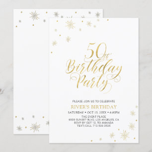 Gold & White Modern Chic 50th Birthday Party Invitation