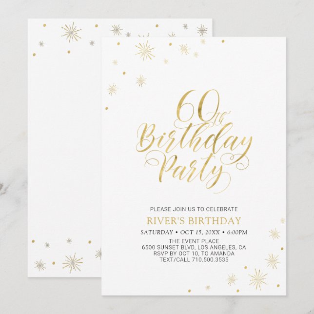Gold & White | Modern Chic 60th Birthday Party Invitation (Front/Back)