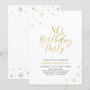 Gold & White   Modern Chic 80th Birthday Party Invitation