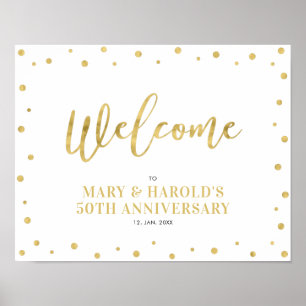 Gold & White   Modern Confetti Welcome Party Sign