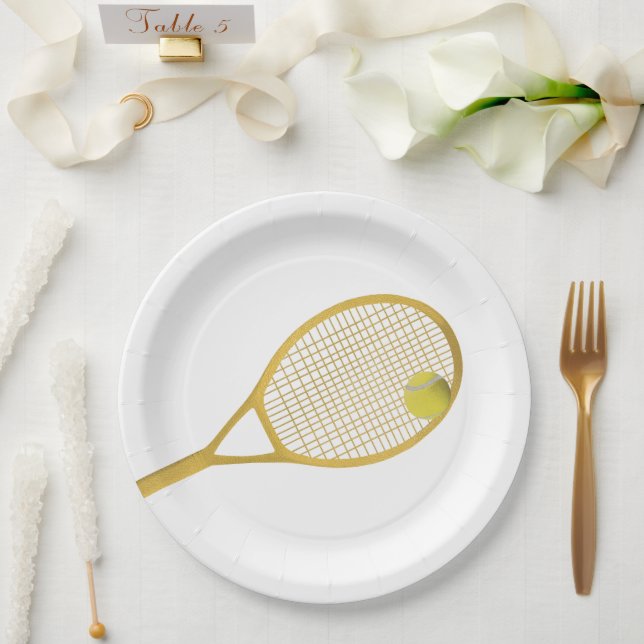 Gold & White Modern Elegant Tennis  Paper Plates (Wedding)
