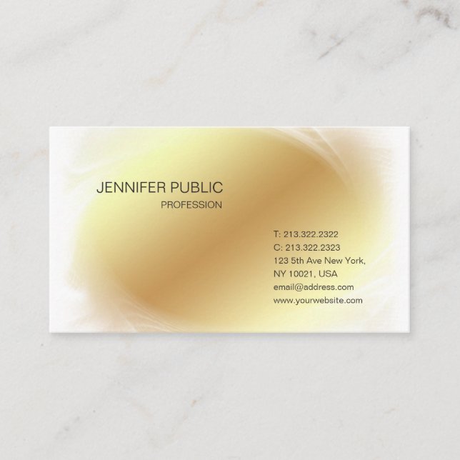 Gold White Modern Glamour Chic Design Trendy Plain Business Card (Front)