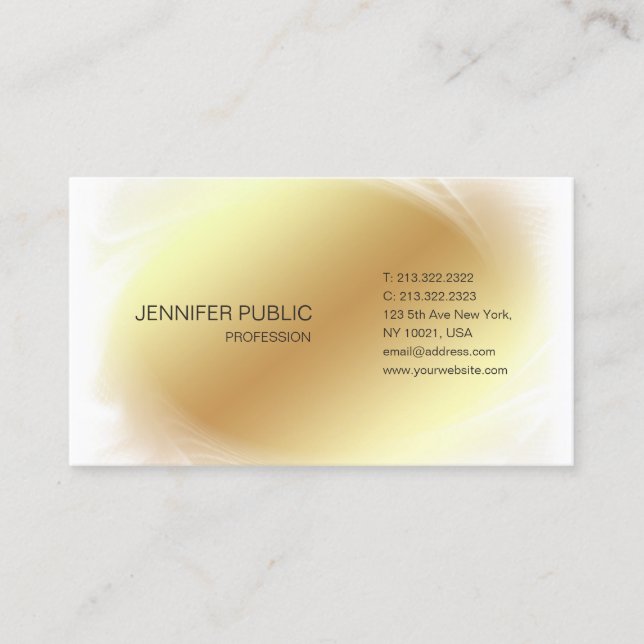 Gold White Modern Glamourous Design Trendy Plain Business Card (Front)