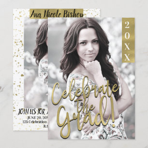 Gold & White Modern Graduation Grad Party Invitation