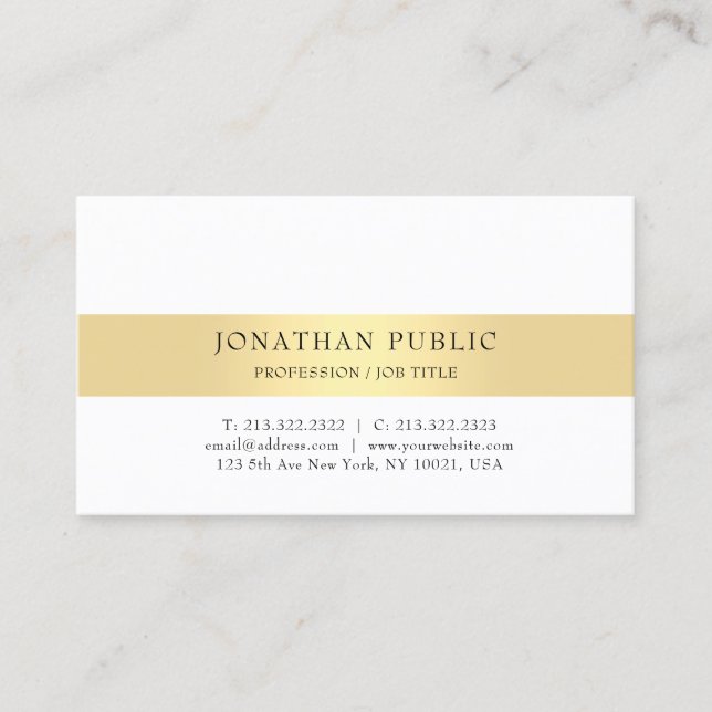 Gold White Modern Minimalist Elegant Template Business Card (Front)