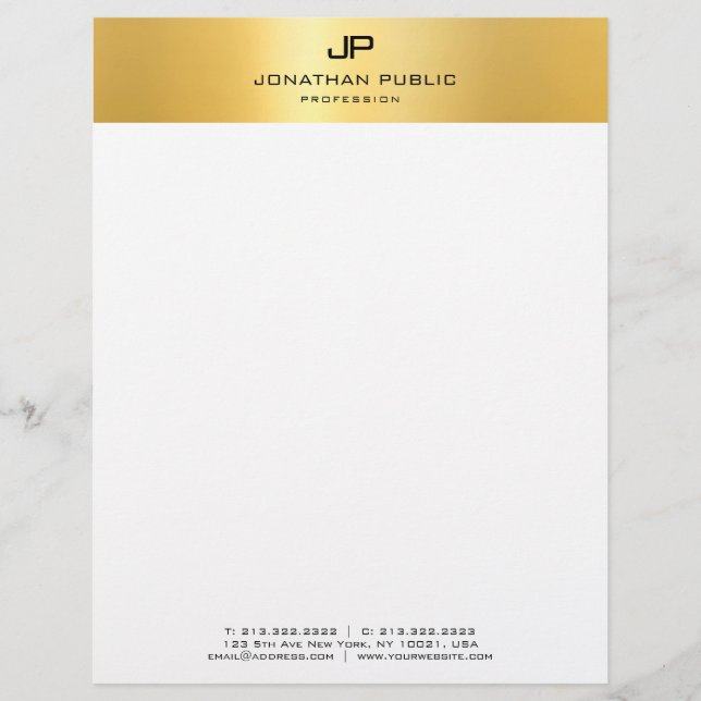 Gold White Modern Monogram Simple Template Custom Letterhead (Front)