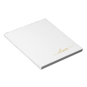 Gold White Modern Script Girly Monogram Name Notepad