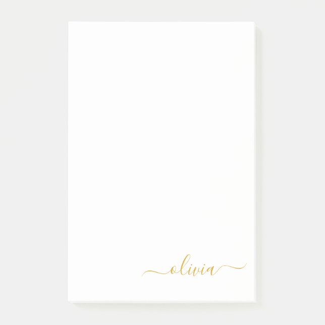 Gold White Modern Script Girly Monogram Name Post-it Notes (Front)