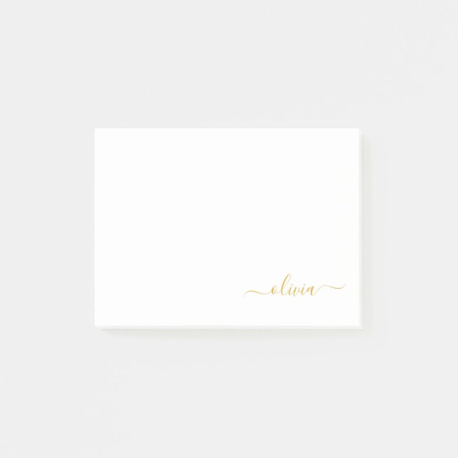 Gold White Modern Script Girly Monogram Name Post-it Notes (Front)