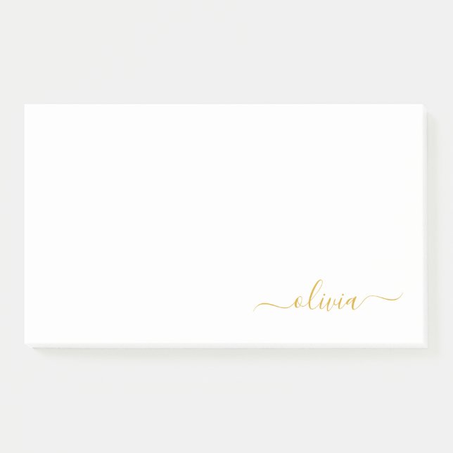Gold White Modern Script Girly Monogram Name Post-it Notes (Front)