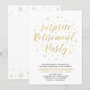 Gold & White   Modern Surprise Retirement Party Invitation