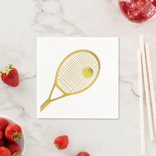 Gold & White Modern Tennis Ball Racket  Napkin