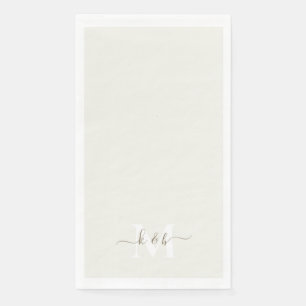 Gold & White Monogram Swash Script Cream Napkin