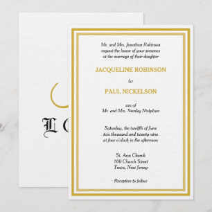 Gold White Monogram Wedding Invitation