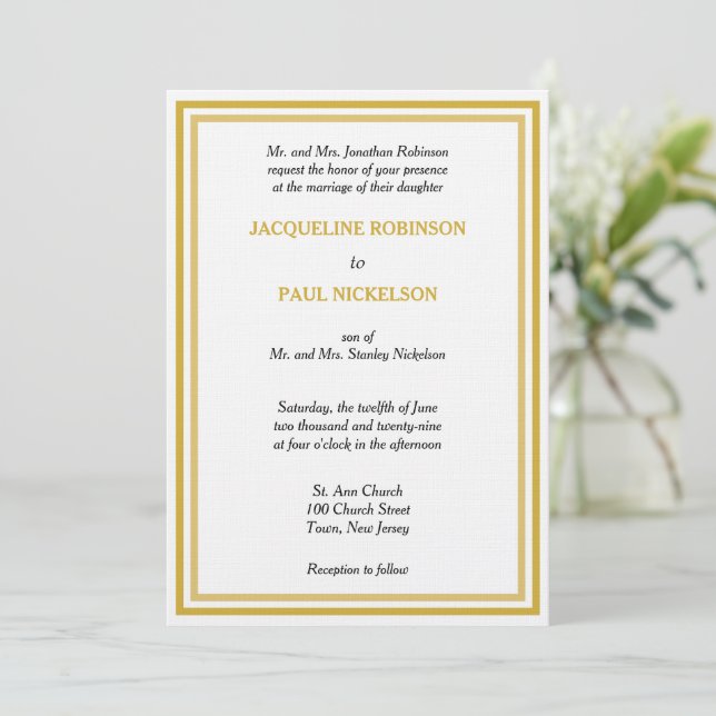 Gold White Monogram Wedding Invitation (Standing Front)
