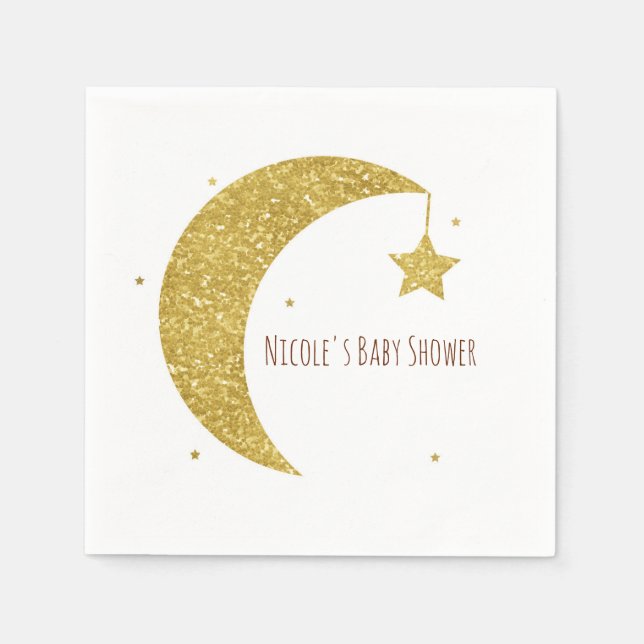 Gold & White Moon & Stars Baby Shower Napkin (Front)
