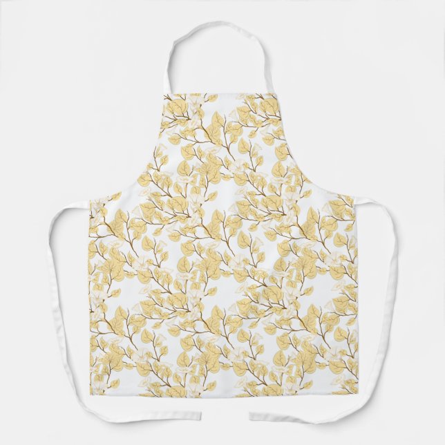 Gold White Morning Glory FloweAll-Over Print Apron (Front)