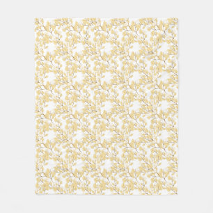 Gold White Morning Glory Flower  Fleece Blanket