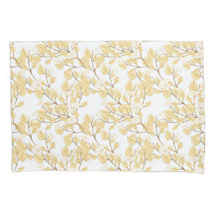 Gold White Morning Glory Flower  Pillowcase
