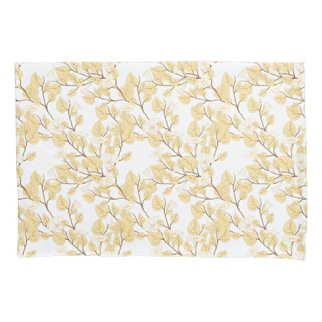 Gold White Morning Glory Flower  Pillowcase (Front-Left)