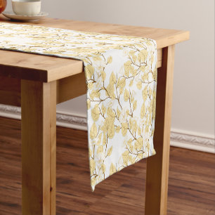 Gold White Morning Glory Flower Short Table Runner