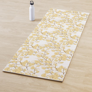 Gold White Morning Glory Flower Yoga Mat
