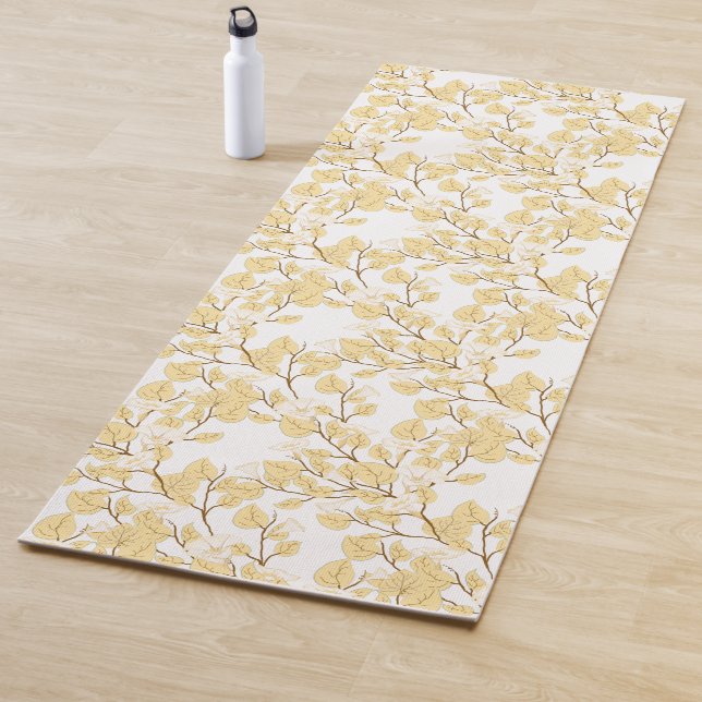 Gold White Morning Glory Flower  Yoga Mat (In Situ)