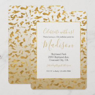 Gold White Ombre Animal Print Birthday Invitation