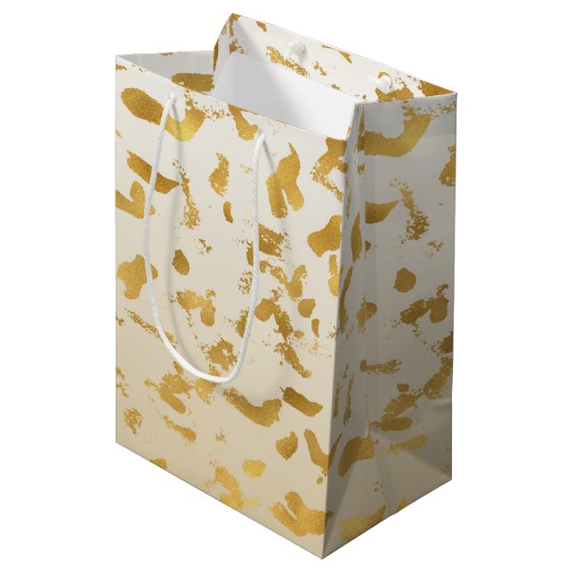 Gold White Ombre Animal Print Medium Gift Bag (Front Angled)