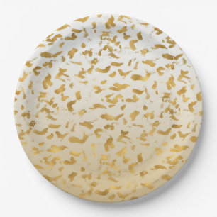 Gold White Ombre Animal Print Paper Plate
