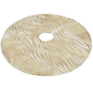 Gold White Ombre Zebra Confetti Sparkles        Fleece Tree Skirt