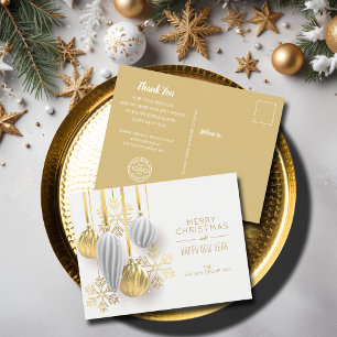 Gold White Ornaments Business Holiday Postcards