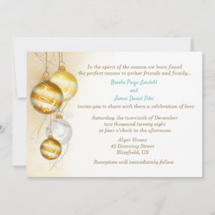 Gold & White Ornaments Christmas Wedding Invitation