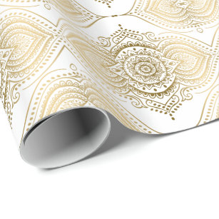 Gold & White Ornate Lace Teardrops Pattern Wrapping Paper
