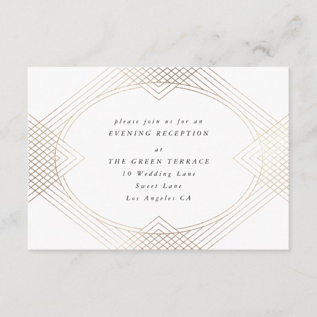 Gold White Oval Geometric Art Deco Gatsby Wedding Enclosure Card (Front)