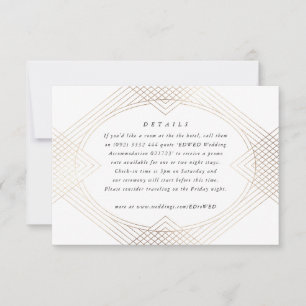 Gold White Oval Geometric Art Deco Gatsby Wedding RSVP Card