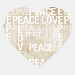 Gold White Peace Love Heart Sticker